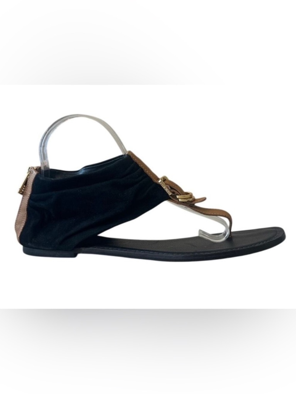 Tory Burch Gladiator T Strap Sandals Black Suede Brown 9
